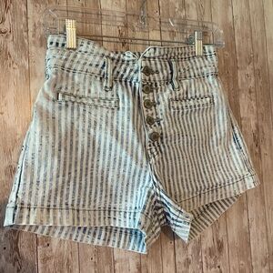 KanCan Ultra high rise blue stripe shorts size XS Buckle exclusive button fly
